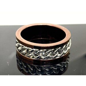 Men's Wedding Band Brown Silver Chain Style Stainless Steel 8mm Size 10